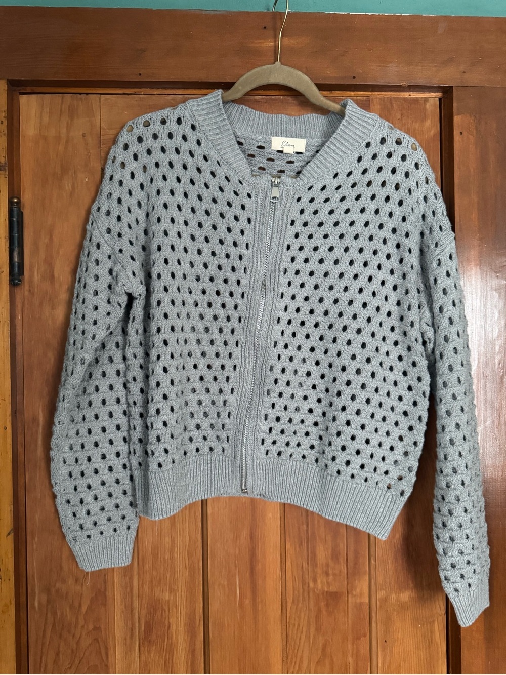 Light Gray Zip-Front Knit Sweater